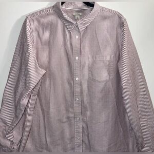 L.L. Bean Women Red And White Stripe Button Down To Size Large 100% cotton